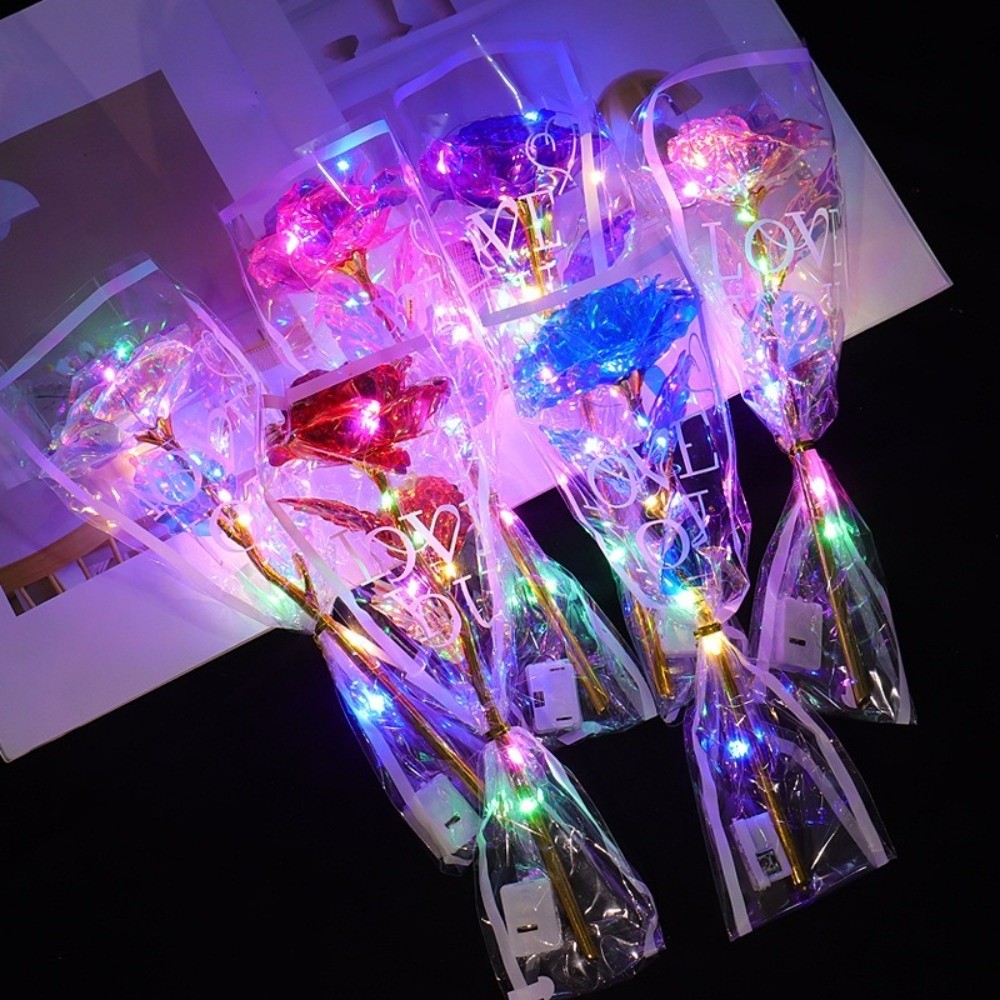 Photography Lighting Simulator Free - Leuchtende Goldfolie-Rose mit Bunten LED-Lichtern, Simulierter