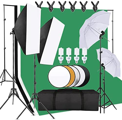 Photography Umbrella Lighting Kit - Kostengünstiges Foto-Studio-Ausrüstungsset inklusive Hintergrundständer, Reflektor, Fotografie-Beleuchtungsset,