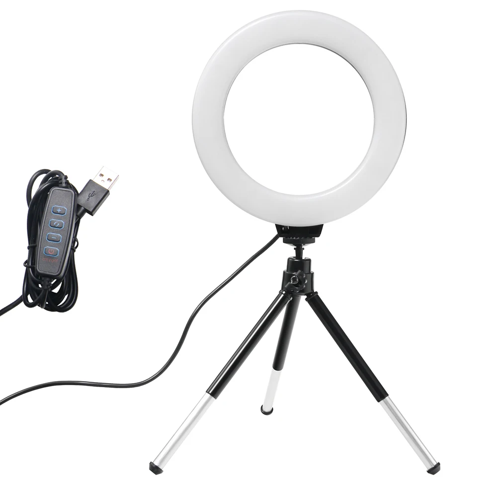 Photography Lighting Overhead - 6-Zoll-Mini-Selfie-Ringlicht, Desktop-LED-Lampe mit Stativ, USB-Anschluss, dimmbar,